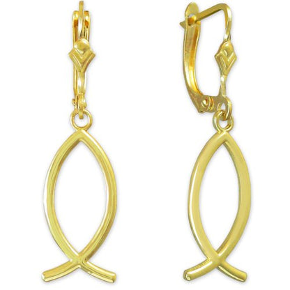 10k Yellow Gold Ichthus Christian Fish Earrings