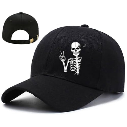 Baseball Cap for Men Cotton Black Baseball Hat for Mens Snapback Hats Trucker Dad Hat Snap Back Flat Bill Men's Caps - color: Biye Skull