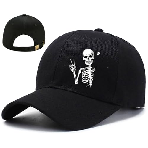 Baseball Cap for Men Cotton Black Baseball Hat for Mens Snapback Hats Trucker Dad Hat Snap Back Flat Bill Men's Caps - color: Biye Skull