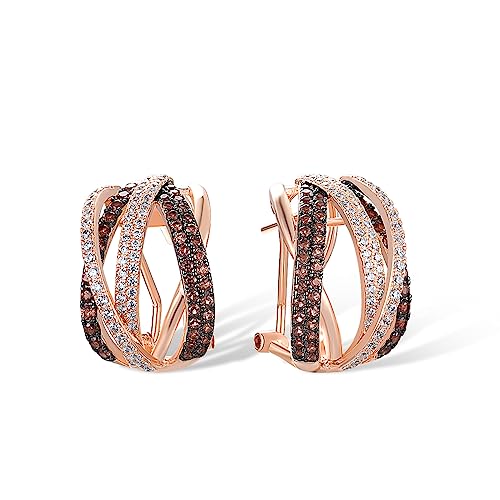 Santuzza 925 Sterling Silver Twisted Omega Back Earrings for Women - color: Rose gold-Cross