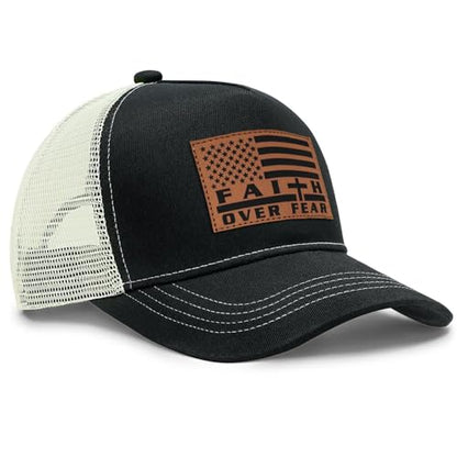 Jesus Hat Christian Gifts for Men American Flag Hats Faith Over Fear Hat Fathers Day Christmas Birthday Gifts for Friend - color: Matte-black