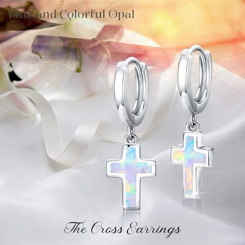 Opal Cross Stud Earrings, 925 Sterling Silver Hypoallergenic Stud Earrings - style: Cross Dangle