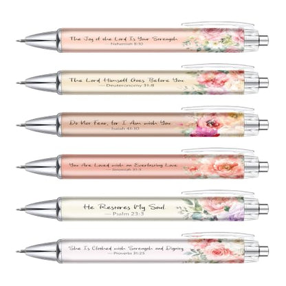 Encouragement Gifts for Women, 6 Pack Floral Bible Verse Ballpoint Pens - color: pink08