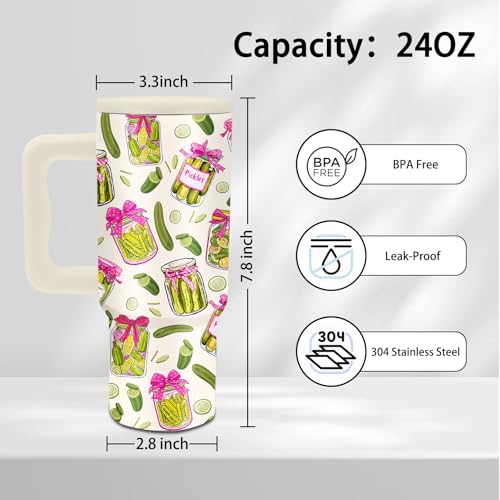 Pickle Gifts Tumbler 24oz Pickle Tumbler with Handle & Straw, Leak-proof - color: Pickle1