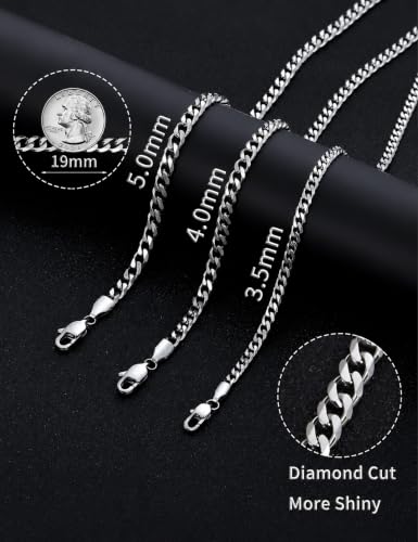 Fiusem 3.5mm Cuban Link Chains for Men Women, Stainless Steel Necklace - size: 28 inches, style: a.4mm width-steel