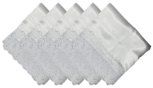 5pc 26'' lap scarf silk feeling fabric lap scarves with lace trims lap handkerchief lap covers lap skirts for women in church - color: White