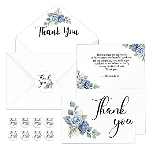 Marspark 25 Pack Funeral Thank You Cards Sympathy Envelopes, Floral - style: Blue Floral