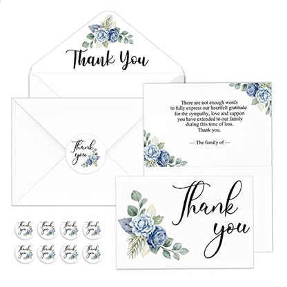 Marspark 25 Pack Funeral Thank You Cards Sympathy Envelopes, Floral - style: Blue Floral