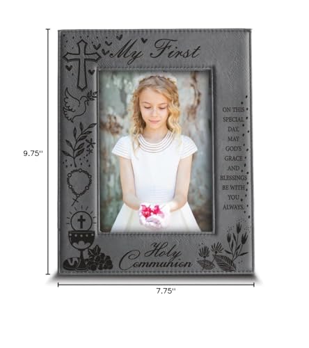BELLA BUSTA- My First Holy Communion Picture frame-Cross and Chalice, Religion, Christian Traditions Occasion-Engraved Photo Frame (5x7 Vertical (Gray)) - size: 5x7 Vertical (Gray)