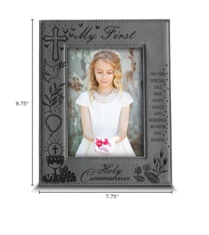 BELLA BUSTA- My First Holy Communion Picture frame-Cross and Chalice, Religion, Christian Traditions Occasion-Engraved Photo Frame (5x7 Vertical (Gray)) - size: 5x7 Vertical (Gray)