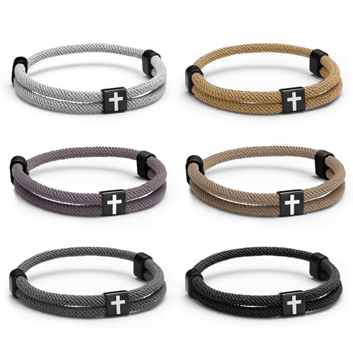 Landical 6 Pcs Cross Bracelet Men Adjustable Braided Rope - color: Earthy Tones
