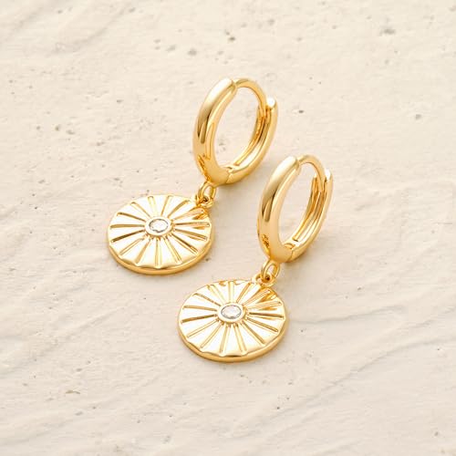 MYEARS Women Earrings Gold Huggie Hoop Dangle Drop 14K Gold Plated Small Simple Hypoallergenic Everyday Jewelry - style: Flower