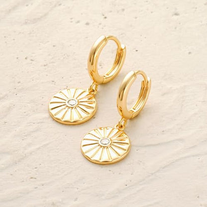 MYEARS Women Earrings Gold Huggie Hoop Dangle Drop 14K Gold Plated Small Simple Hypoallergenic Everyday Jewelry - style: Flower