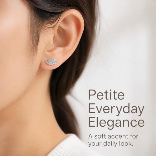 Angel Wing Stud Earrings for Women Silver Plated ﻿ - color: white