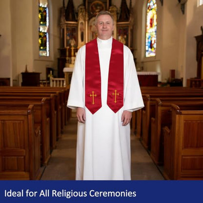 Clergy Stole, Choir Stole with Cross Embroidery 60'' - color: Maroon