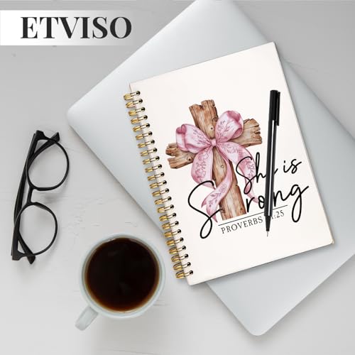 ETVISO Pink Coquette Bow Spiral Bible Notebook for Note Taking, Proverbs 31:25 Christian Gifts for Women Girls, Bible Study Supplies Journal, Cute Preppy Aesthetic Hardcover Spiral Notebooks 5.5 x 8.3 - color: 01-Bible(Proverbs 31:25)
