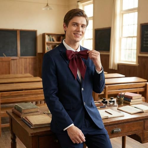 Unisex Renaissance Accessory Set with Scarf, Frilled Cravat, and Detachable Collar - color: Red