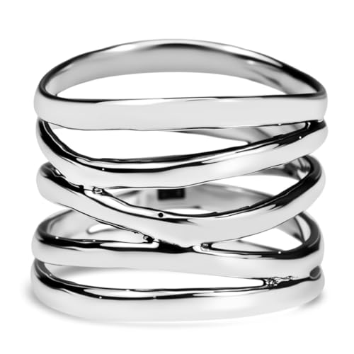 Multi Rows Cross Lines Knot Band Ring,S925 Sterling Silver Wide Chunky Bands Ring,Cocktail Party Statement Band Ring for Women