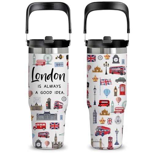 30oz Stainless Steel Insulated Tumbler with Top Handle, London-Themed Gift - color: London1