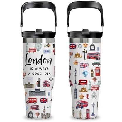 30oz Stainless Steel Insulated Tumbler with Top Handle, London-Themed Gift - color: London1