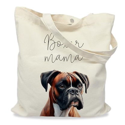 Dog Mom Canvas Tote Bag for Women, Reusable Cotton Shoulder Bag, Dog Lover Gift, Mother’s Day Pet Mom Shopping Tote - color: Boxer