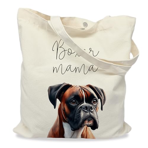 Dog Mom Canvas Tote Bag for Women, Reusable Cotton Shoulder Bag, Dog Lover Gift, Mother’s Day Pet Mom Shopping Tote - color: Boxer