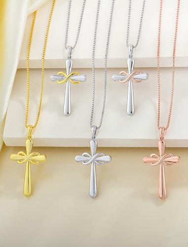 YL Cross Necklace 925 Sterling Silver Infinity Pendant Ankh Criss Jewelry for Women - color: A: 18k white gold