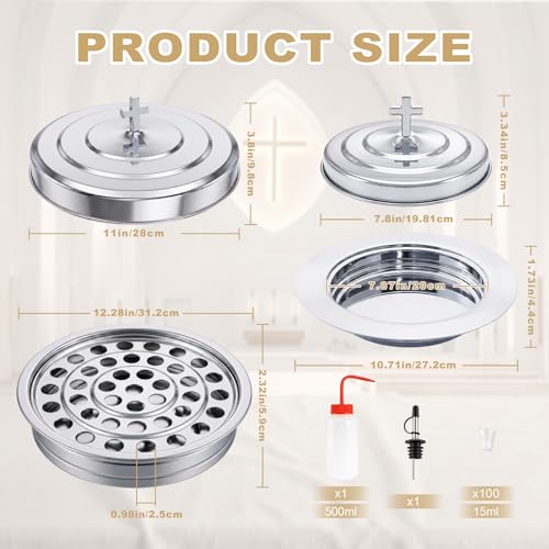 Communion Tray Set for Churches, 2 Wine Trays with Lids & Bread Tray - color: Silver
