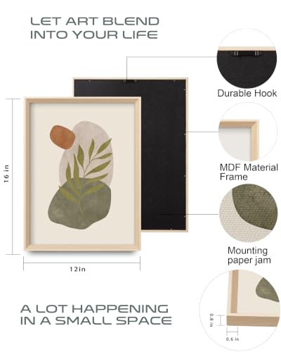 HesenDot Abstract Botanical Geometric Framed Wall Art Set of 3 12x16IN - color: High Frame Abstract Line Leaf