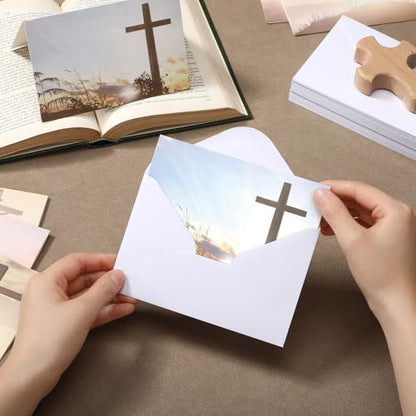 Motiskyy 50 Pcs Blank Greeting Cards 4x6, Blank Cards with Envelopes, 10 Designs, Ideal Stationary Set for All Occasions, Stationary with Matching White Envelope and Sticker(Cross) - style: Cross
