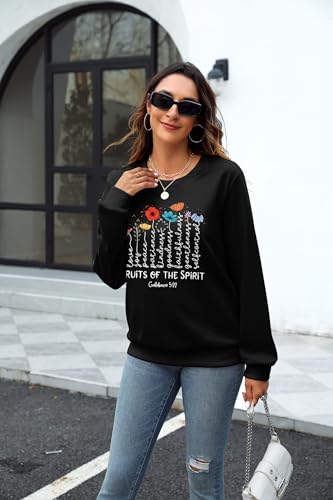 KIDDAD Christian Sweatshirts for Women Jesus Sweatshirt Bible Verse Sweatshirt Fruits of the Spirit Long Sleeve Pullover - color: Black, size: X-Large