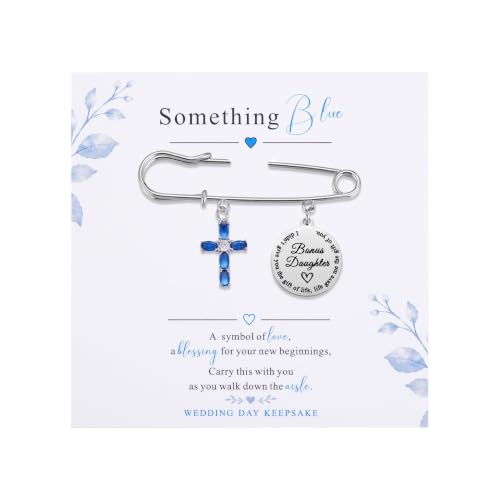 Ralukiia Something Blue Gifts for Bride, Blue Cross Bridal Bouquet Charm Pin with Pearl, Christian Wedding Keepsake, Bridal Shower Gift, Wedding Day Accessory for Daughter Bride - color: Bonus Daughter