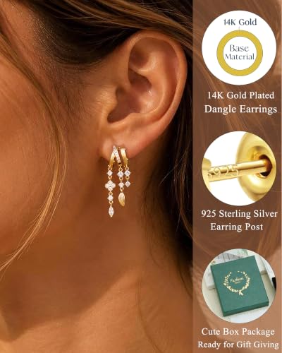 Dangle Gold Earrings for Women Trendy Triple Huggie Chain Earrings - color: Gold 5
