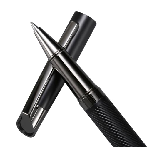 Rollerball Liquid Ink Signature Pens for Women Luxury Box Gel Black Ink Fancy Pen Refillable for Executive Office,Professional,Birthday Nice Gift Pen Set Black - color: Matt Black