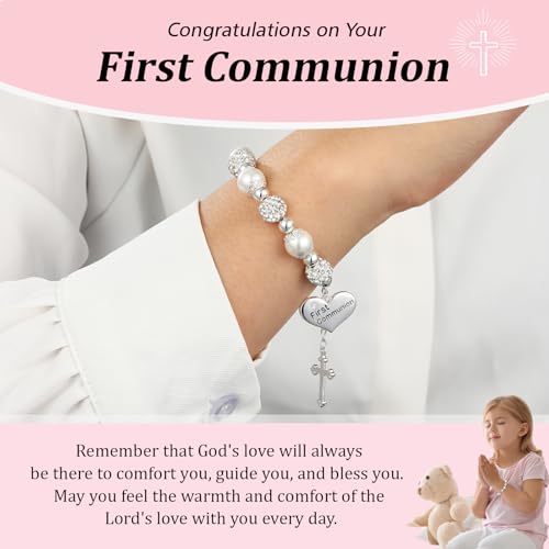First Communion Confirmation Baptism Cross Bracelet for Girls, Catholic Jewelry Gifts for Kids Daughter Goddaughter Granddaughter 6+2 Inches - style: First Communion