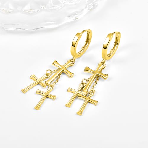 Cross Earrings 925 Sterling Silver Cross Dangle Earrings Christianity Jewelry Gift for Men Women - style: 3 Cross-Gold