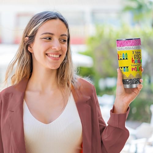 20oz Big Heart Shape Teacher Insulated Stainless Steel Tumbler with Lid - color: It Takes Big Heart to Shape Llittle Minds