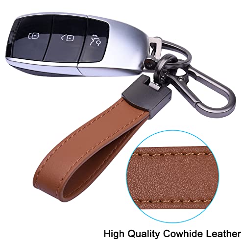 Wisdompro Genuine Leather Car Keychain, Universal Key Fob Keychain - color: Brown (Carabiner Clip)