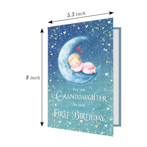 Ogeby Cute First Birthday Card for Granddaughter, Starry Themed 1st Bday from Grandpa Grandma, For You Granddaughter on Your First Birthday - color: #625