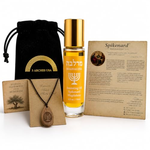 Spikenard Magdalena Anointing Oil Roll On 10ml with Olive Wood Menorah