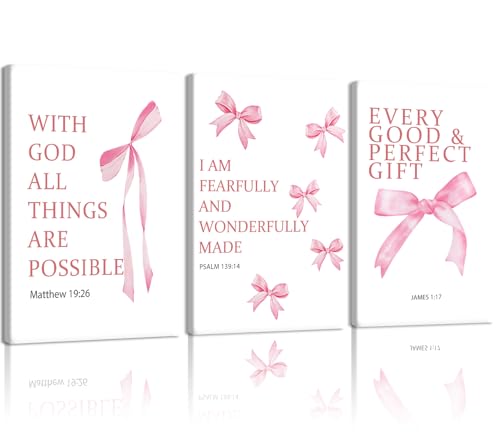 NCCXNCC 3Pcs Coquette Pink College Style Bow Canvas Wall Art 12x16 Inch - color: Bible Pink Bow, size: 16×24inch