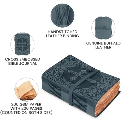 LEATHER VILLAGE Mens Prayer Journal Cross Embossed, Navy Blue 13x8. - color: Blue, size: 13 inches X 8 inches