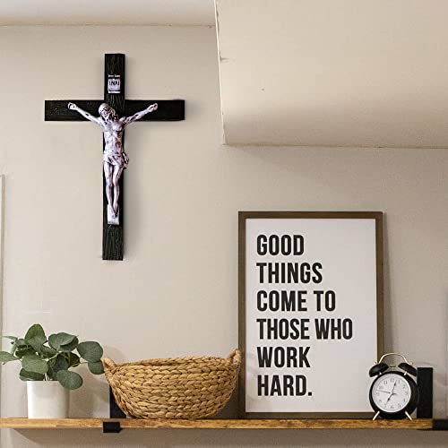 Jesus Christ Wooden Cross for Wall 8"x5.5" - Black Crucifix Wall Cross for Catholic, Catholic Wooden Crosses for Home Decor, Religious Decor for Home, Christian Hanging Wood Crosses for Bedroom - color: Black Wood Wall Crucifix