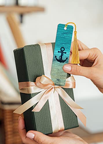 WIRESTER Set of 2 Metal Bookmarks with Light Gold Tassel for Students, Reader, Teachers, Book Lovers - Blue Anchor Wood, Ocean Sea Turtle - color: Blue Anchor Wood, Ocean Sea Turtle