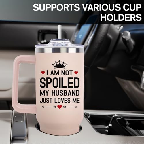 Mothers Day Gifts for Wife from Husband, Wedding Anniversary for Women Her, Wifey Birthday Gift On Christmas, Valentines Day - 40Oz Tumbler Cup With Handle And Straw - Wives Romantic Coffee Mug - color: Wife Pink