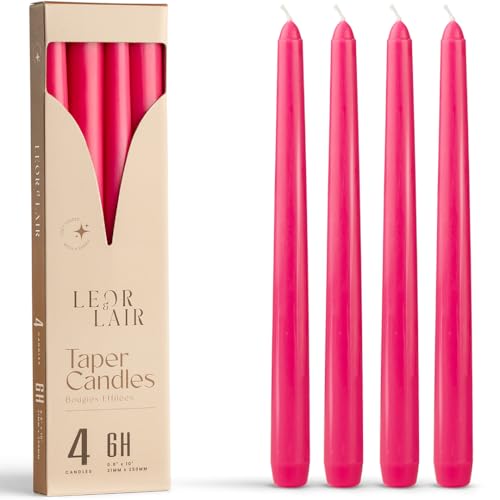 Leor & Lair Hot Pink Taper Candles, 4 Pack, 10" Hot Pink Candles, Unscented - color: Hot Pink