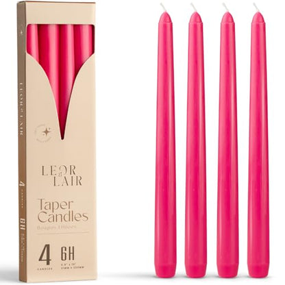 Leor & Lair Hot Pink Taper Candles, 4 Pack, 10" Hot Pink Candles, Unscented - color: Hot Pink