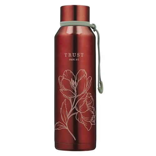 Christian Art Gifts Insulated Stainless Steel Water Bottle: Trust in the Lord Bible Verse Proverb, Encouraging Gift for Women, Metallic Red Floral Design, Leak-Proof Twist Cap, Carry Loop, 24 oz. - color: Pomegranate Red/Trust in the Lord