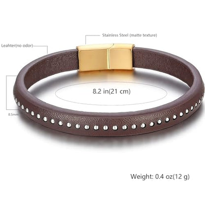 Kim Carrey Italian Handmade Leather Bracelets for Men - color: Thin Brown, size: 8.2"