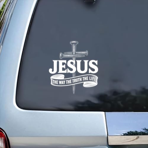 Premium Jesus The Way The Truth The Life Car Decal – Christian Cross Sticker, Religious Bible Verse Vinyl Decal for Car, Truck, Laptop, Window, or Water Bottle – Faith Gift for Believers - size: 6x6 inches